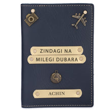 Load image into Gallery viewer, Personalized Leather Name Passport Cover with Charm (ZINDAGI NA MILEGI DOBARA)
