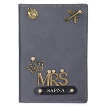 Load image into Gallery viewer, Personalized Leather Name MRS. Passport Cover with Charm
