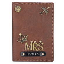 Load image into Gallery viewer, Personalized Leather Name MRS. Passport Cover with Charm
