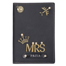 Load image into Gallery viewer, Personalized Leather Name MRS. Passport Cover with Charm
