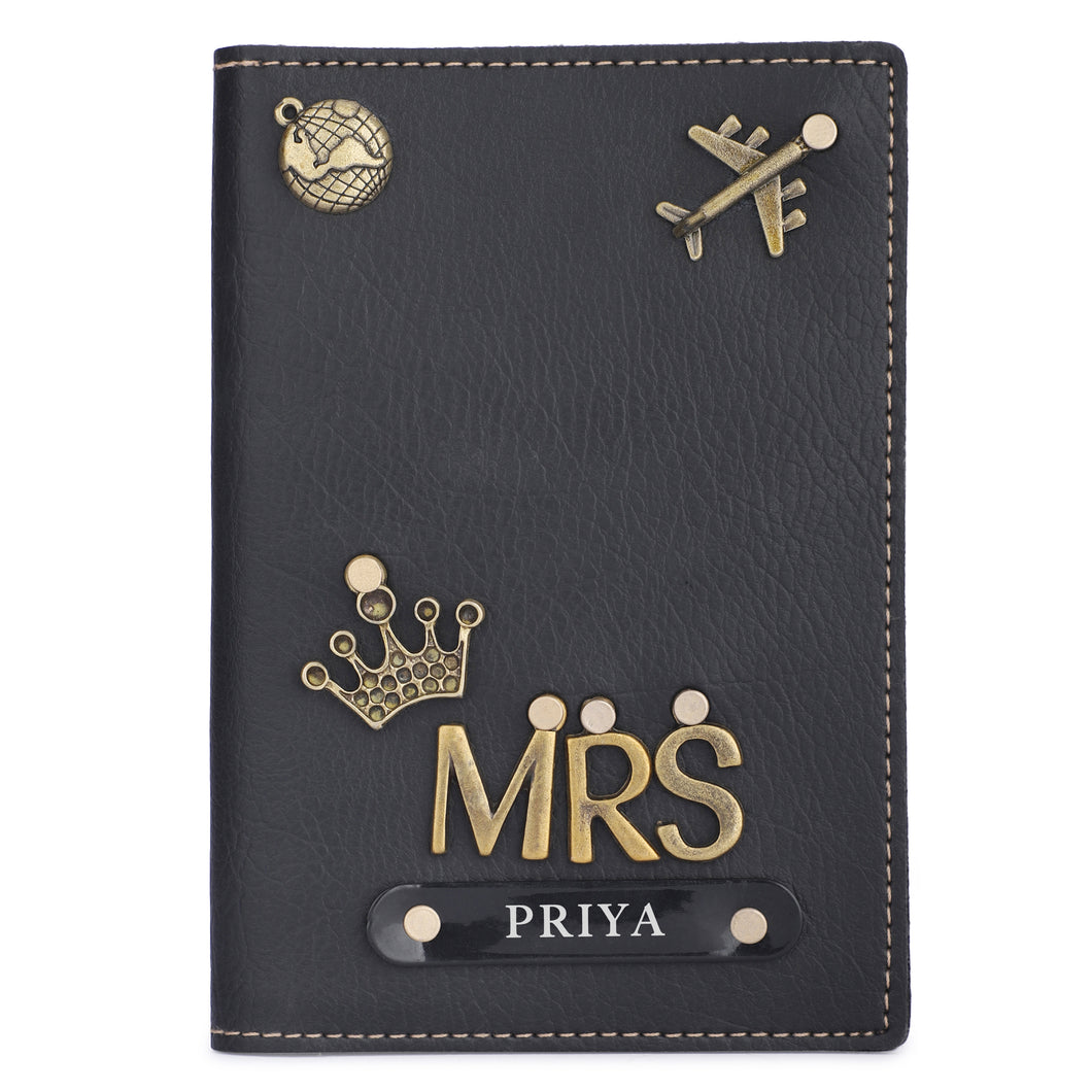 Personalized Leather Name MRS. Passport Cover with Charm