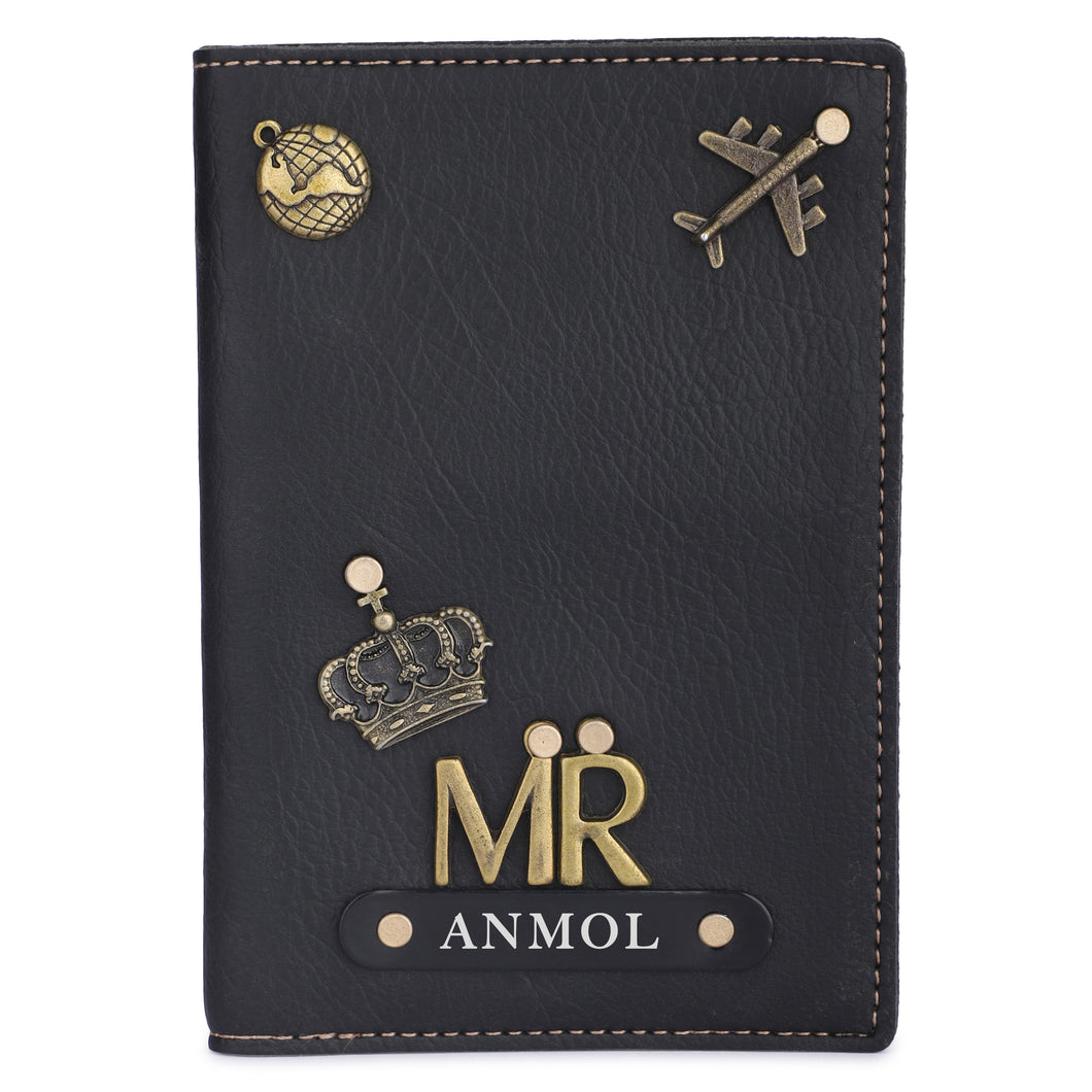 Personalized Leather Name MR. Passport Cover with Charm Black Color