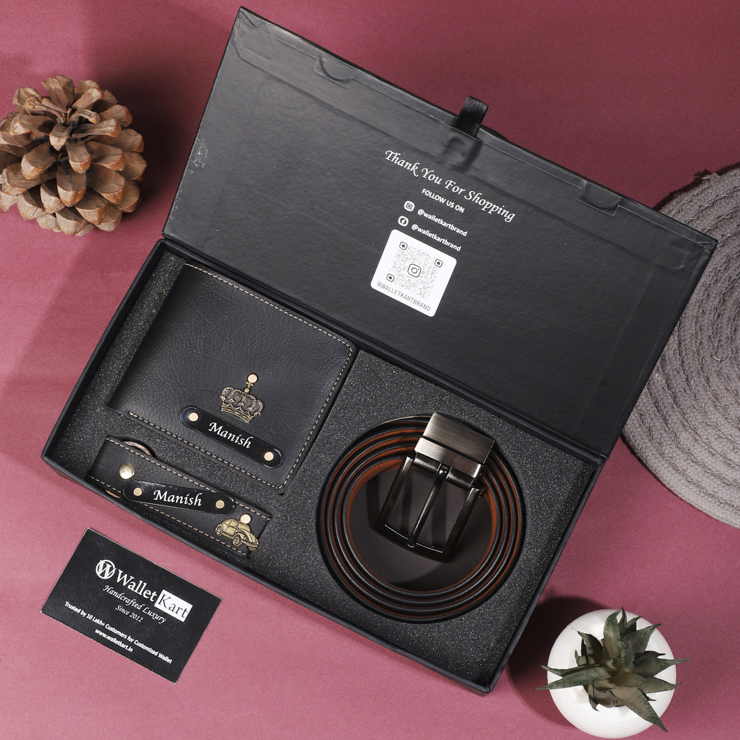 Personalized Leather Essentials – Men's Wallet, Belt Keychain