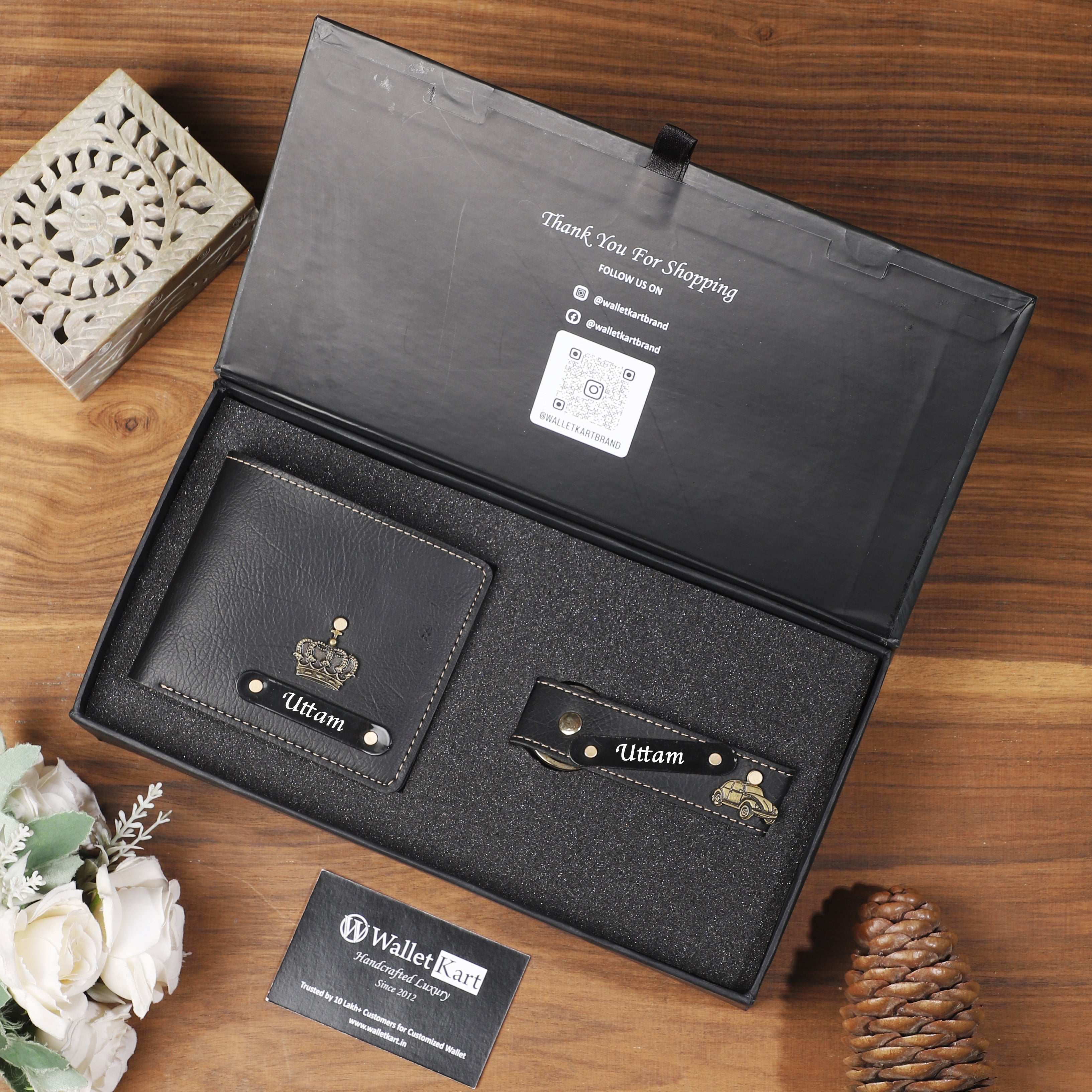 Personalized Leather Wallet & Keychain for Men | Engraved Name Plate