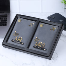 Load image into Gallery viewer, Personalized Leather Name Passport Cover Couple Combo with MR and MRS charm
