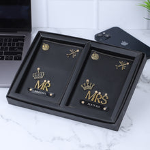 Load image into Gallery viewer, Personalized Leather Name Passport Cover Couple Combo with MR and MRS charm
