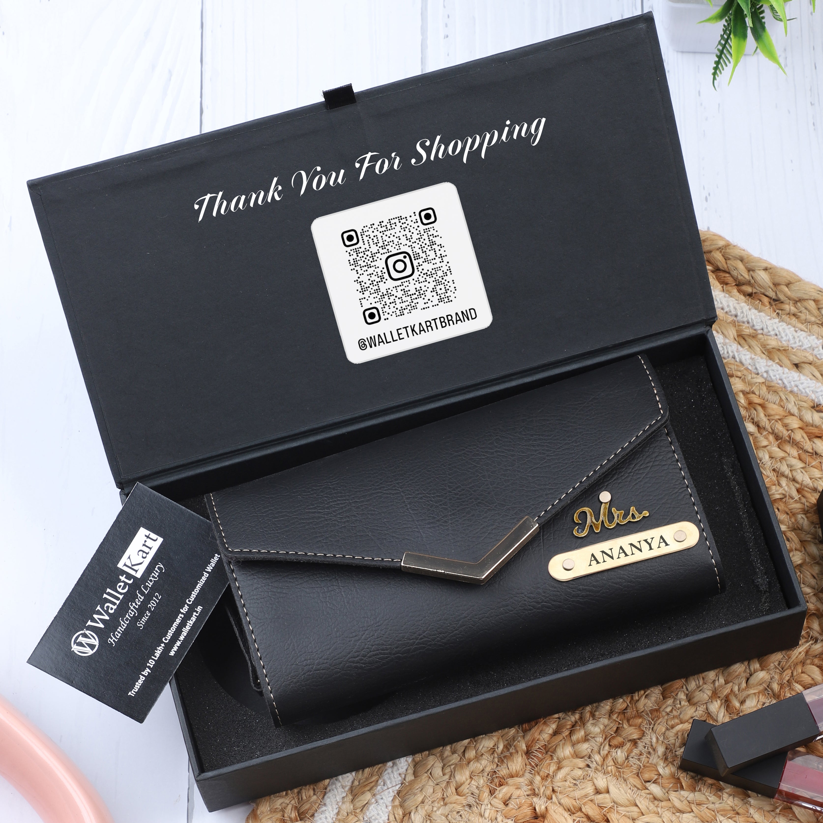 Personalized Women’s Clutch with Name Engraved on Plate & Charm | Customized Leather Clutch Gift Set for Her