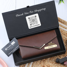 Load image into Gallery viewer, Personalized Ladies Leather Clutch with Name &amp; Charm
