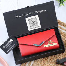 Load image into Gallery viewer, Personalized Ladies Leather Clutch with Name &amp; Charm
