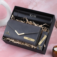 Load image into Gallery viewer, Personalised Women&#39;s Name Clutch,  Keychain &amp; Temperature bottle with Name and Charm
