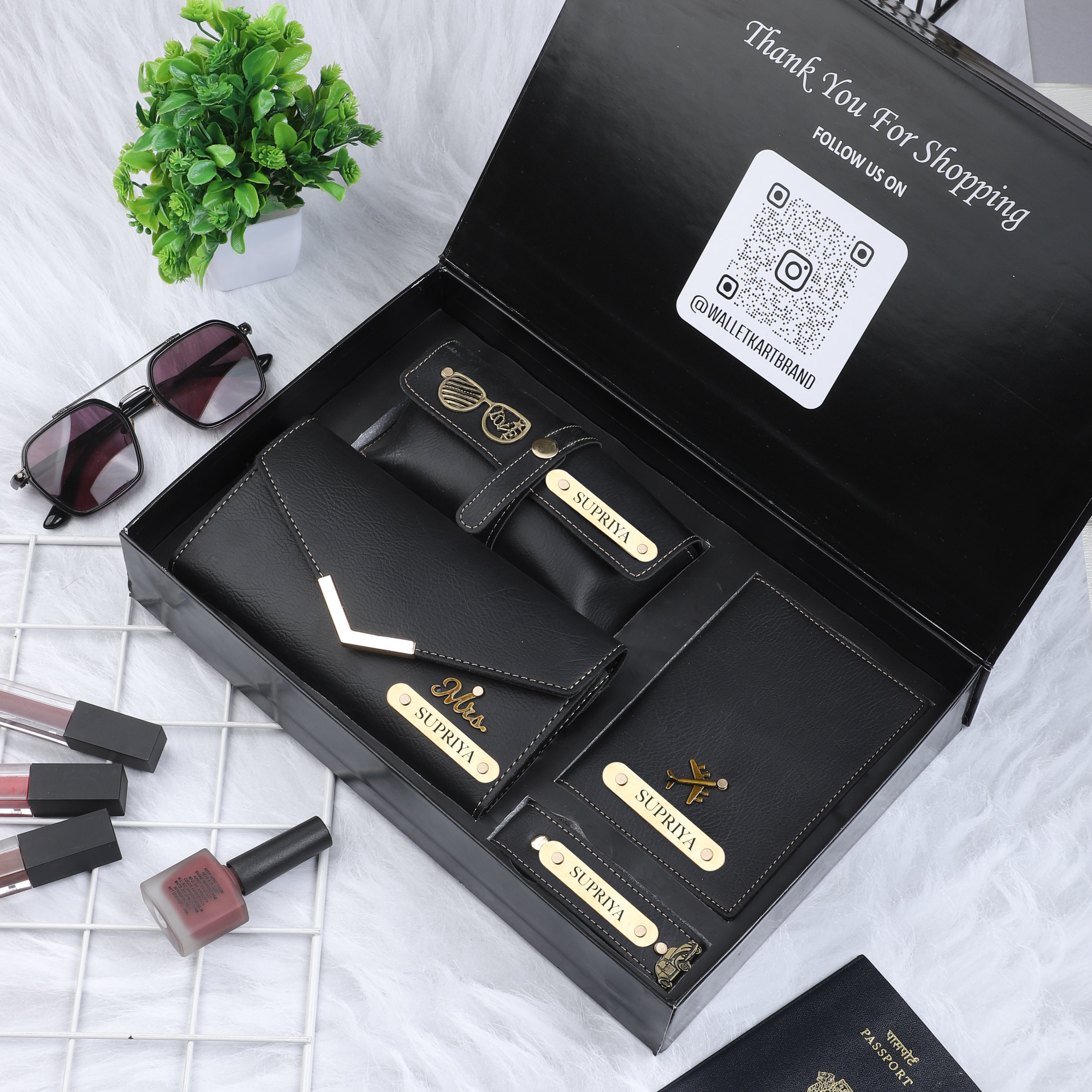 Personalized Gift Combo for Women | 4-in-1 Customized Leather Clutch Set with Name