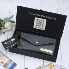 Load image into Gallery viewer, Personalized Ladies Leather Slim Clutch with Name &amp; Charm
