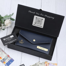 Load image into Gallery viewer, Personalized Ladies Leather Slim Clutch with Name &amp; Charm
