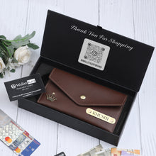 Load image into Gallery viewer, Personalized Ladies Leather Slim Clutch with Name &amp; Charm
