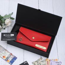 Load image into Gallery viewer, Personalized Ladies Leather Slim Clutch with Name &amp; Charm
