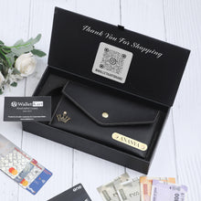 Load image into Gallery viewer, Personalized Ladies Leather Slim Clutch with Name &amp; Charm
