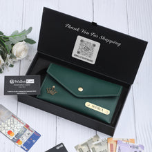 Load image into Gallery viewer, Personalized Ladies Leather Slim Clutch with Name &amp; Charm
