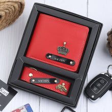 Load image into Gallery viewer, 2 Personalised  Leather Name  Wallet &amp; Get 2 Keychains absolutely Free
