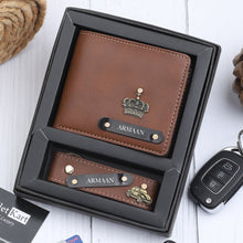 Load image into Gallery viewer, 2 Personalised  Leather Name  Wallet &amp; Get 2 Keychains absolutely Free
