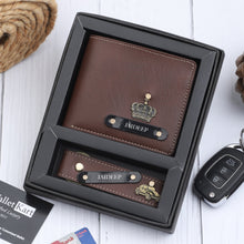 Load image into Gallery viewer, 2 Personalised  Leather Name  Wallet &amp; Get 2 Keychains absolutely Free
