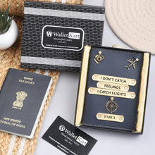 Load image into Gallery viewer, Personalized  Leather Name Passport Cover  with Name &amp; Charm  (I DONT CATCH FEELING I CATCH FLIGHTS)
