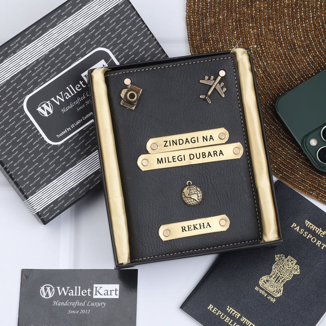 Personalized  Passport Cover  with Name & Charm  (ZINDAGI NA MILEGI DOBARA )