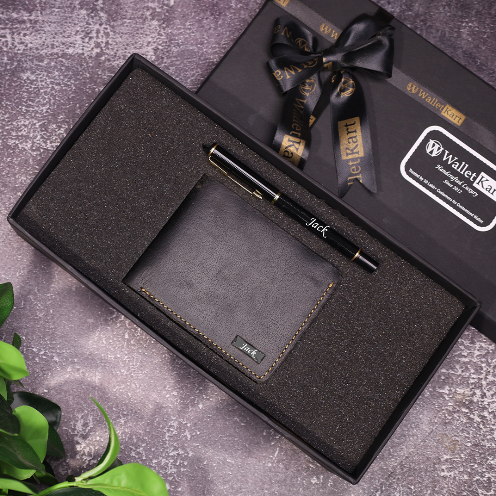 Personalized Handcrafted RFID Leather Wallet & Pen | Name Engraved Wallet Gift combo for Every Occasion (STYLE ID #17)