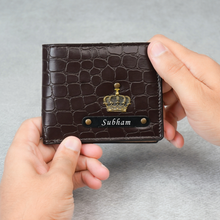 Load image into Gallery viewer, Personalized Pattern Textured Bi-Fold Wallet for Men | Custom Name | Artificial Leather | Multiple Card Slots | Spacious Cash Pocket | Slim &amp; Stylish Everyday Wallet
