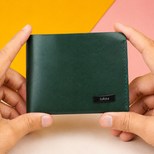 Load image into Gallery viewer, Personalised Handmade Genuine Leather Bi-Fold Wallet for Men – Custom Name Engraved, 4 Card Slots, Cash Pocket( STYLE ID #23)
