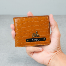 Load image into Gallery viewer, Personalized Pattern Textured Bi-Fold Wallet for Men | Custom Name | Artificial Leather | Multiple Card Slots | Spacious Cash Pocket | Slim &amp; Stylish Everyday Wallet
