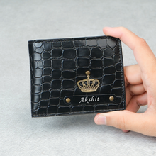 Load image into Gallery viewer, Personalized Pattern Textured Bi-Fold Wallet for Men | Custom Name | Artificial Leather | Multiple Card Slots | Spacious Cash Pocket | Slim &amp; Stylish Everyday Wallet
