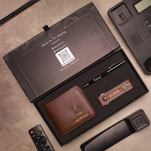 Load image into Gallery viewer, Stylish Genuine Leather Wallet Combo | Personalized Wallet + Pen + Keychain Combo Gift for Him
