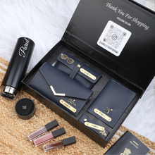 Load image into Gallery viewer, Personalized 5-in-1 Leather Gift Set for Women | Clutch, Keychain, Passport Cover, Eyewear Case &amp; Temperature Bottle
