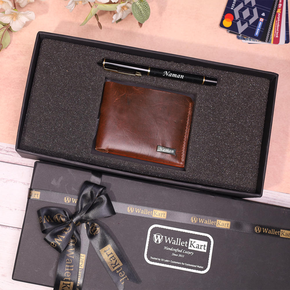 Stylish Handcrafted Leather Wallet and Pen Combo | Premium Personalized Gift Combo for your Loved one's