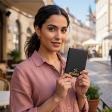 Load image into Gallery viewer, Elegant Personalized Passport Case with Name on leather strip with hand embossed
