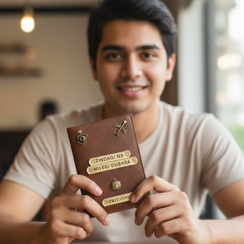 Personalized  Passport Cover  with Name & Charm  (ZINDAGI NA MILEGI DOBARA )