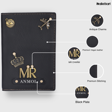 Load image into Gallery viewer, Personalized Leather Name Passport Cover Couple Combo with MR and MRS charm
