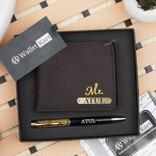 Load image into Gallery viewer, Personalized Men&#39;s Wallet &amp; Pen with Name &amp; Charm
