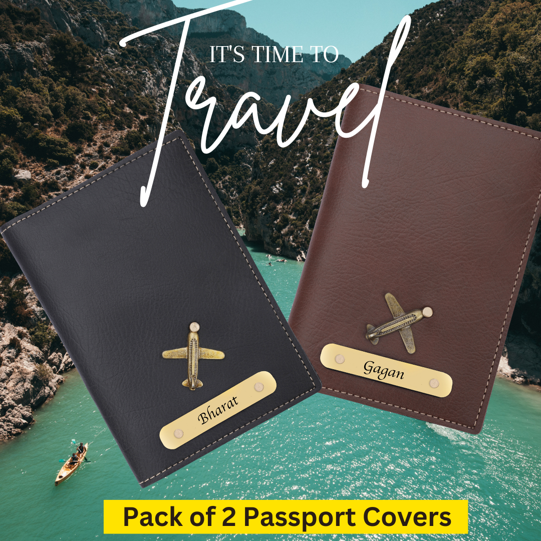 Personalized Leather Name Passport Cover with Charm For Family (Pack Of 2)
