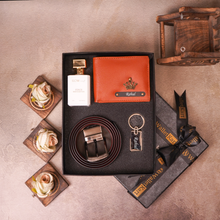 Load image into Gallery viewer, Personalized  Leather Name Men&#39;s Wallet and Parfume and Belt and Keychain | Best Customized Gift Combo for Boyfriend Husband Father &amp; Son
