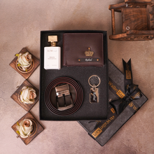 Load image into Gallery viewer, Personalized  Leather Name Men&#39;s Wallet and Parfume and Belt and Keychain | Best Customized Gift Combo for Boyfriend Husband Father &amp; Son
