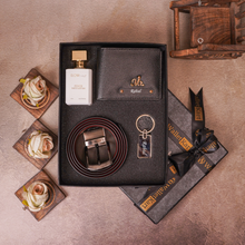 Load image into Gallery viewer, Personalized  Leather Name Men&#39;s Wallet and Parfume and Belt and Keychain | Best Customized Gift Combo for Boyfriend Husband Father &amp; Son
