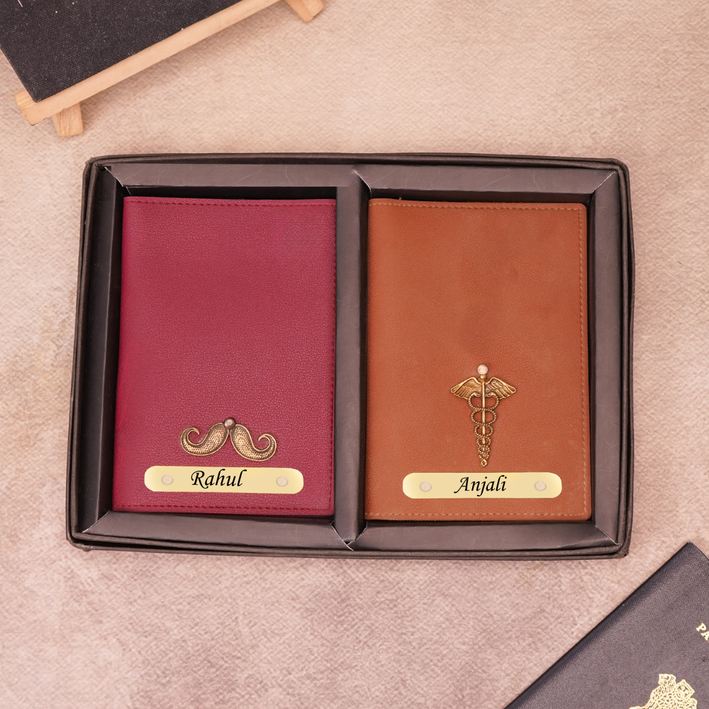 Personalized Couple Passport Cover Combo with Name & Charm