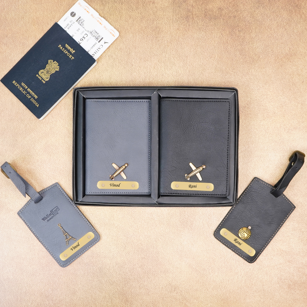 Personalized  Passport Cover Combo & Get 2 FREE Luggage Tag (Pack Of 4)
