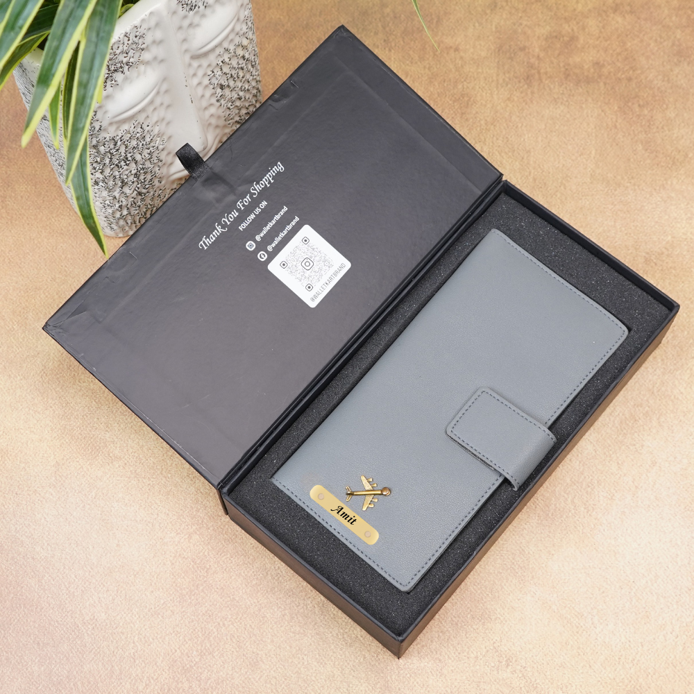 Personalized Travel Wallet with Name & Charm for Men/Women