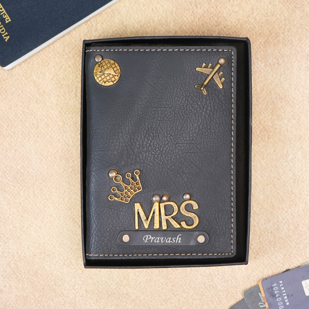 Personalized Leather Name MRS. Passport Cover with Charm