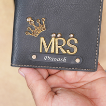 Load image into Gallery viewer, Personalized Leather Name MRS. Passport Cover with Charm
