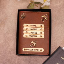 Load image into Gallery viewer, Personalized Leather Name Passport Cover with Charm For Women (WORK SAVE TRAVEL REPEAT)
