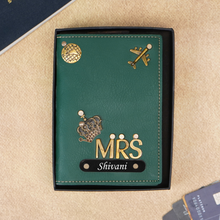 Load image into Gallery viewer, Personalized Leather Name MRS. Passport Cover with Charm
