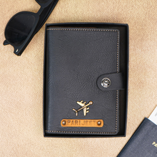 Load image into Gallery viewer, Elegant Leather Passport Cover with Magnetic hook – Customized with Charm &amp; Name embossed on leather strip with hand tool (Handmade Passport Cover)
